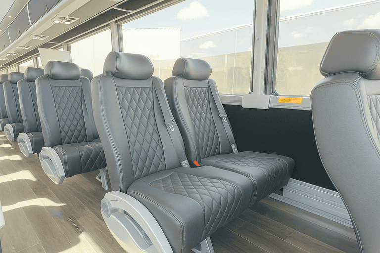 interior of Evanston Minibus Company charter bus
